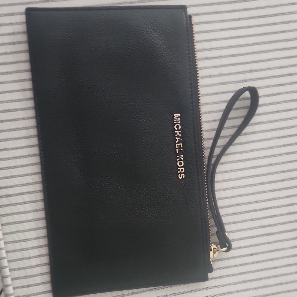 Michael Kors Black Clutch with Gold Accents